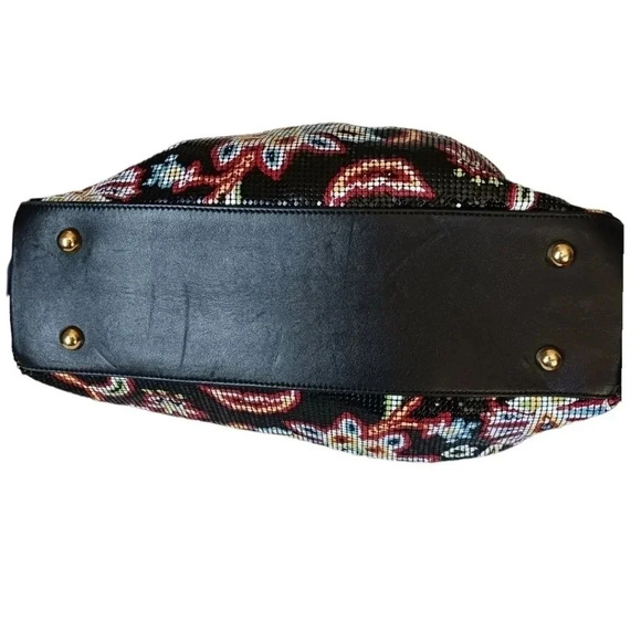 Whiting & Davis metal mesh shoulder bag floral print leather trim multicolor - Picture 15 of 16